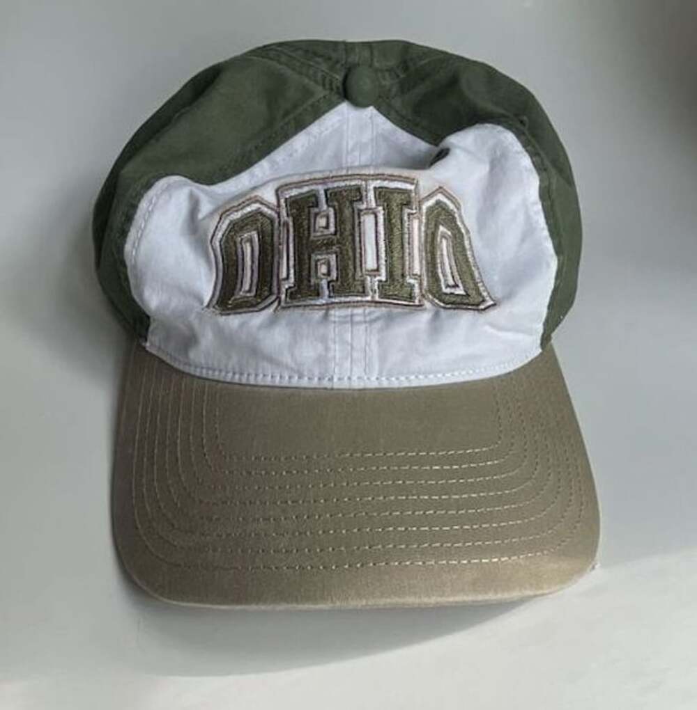 The Game Ohio University Embroidered Dad Hat Green Beige White